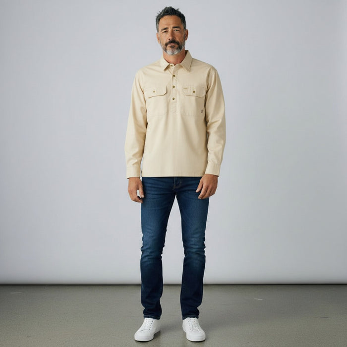 Swanndri Bendigo Men’s Half Button L/S Shirt (SS18217M) Bone