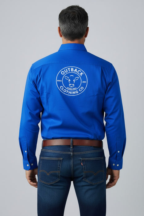 The Fitzroy Men’s Long Sleeve Cotton Half-Button Work Shirt – Blue