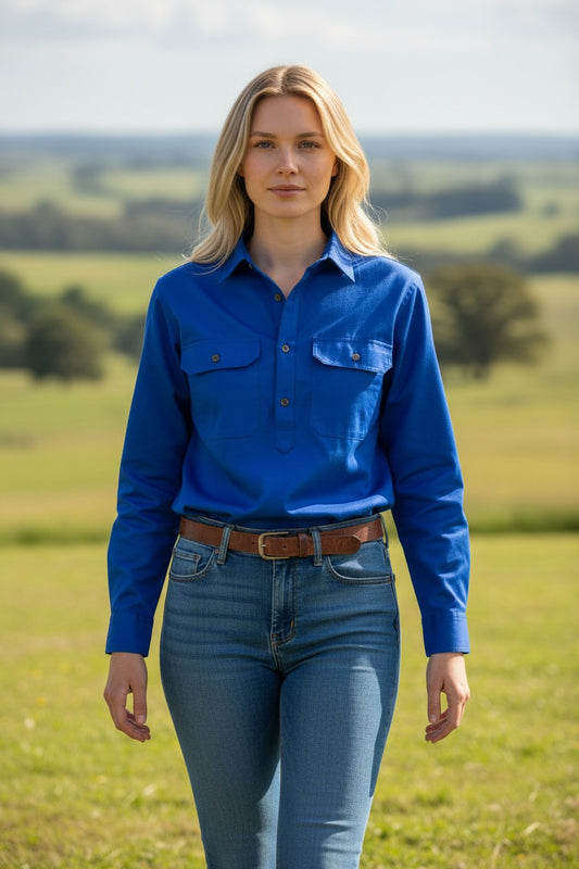 Swanndri Women’s Half Button L/S Shirt (SS192133W) Electric Blue