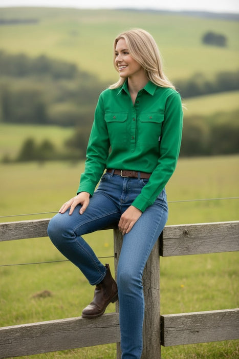 Swanndri Women’s Half Button L/S Shirt (SS192133W) Green