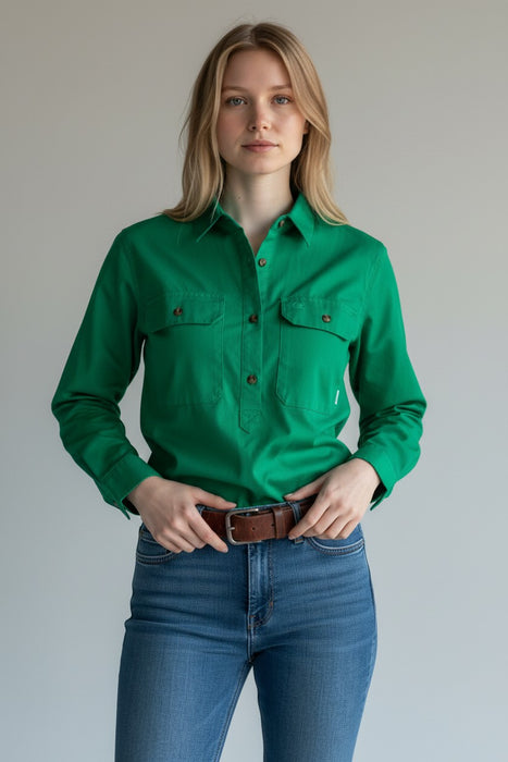 Swanndri Women’s Half Button L/S Shirt (SS192133W) Green