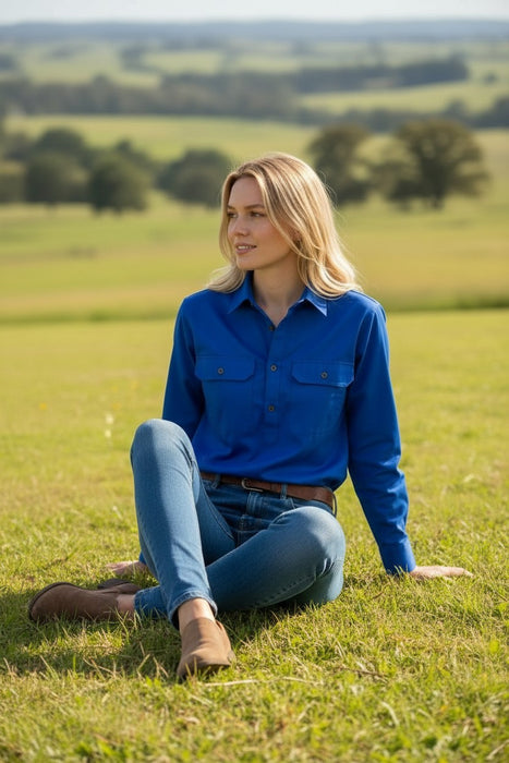 Swanndri Women’s Half Button L/S Shirt (SS192133W) Electric Blue