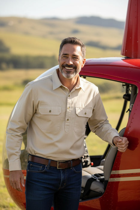 Swanndri Bendigo Men’s Half Button L/S Shirt (SS18217M) Bone