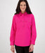 Women's bright-pink half-button long-sleeve casual shirt by Outback Clothing Co – relaxed fit with roll-up sleeves for versatile styling