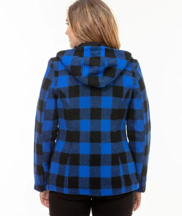 Back view of Seattle Wool Hoodie Blue/Black showing hood
