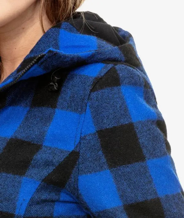 Close-up of Seattle Wool Hoodie Blue/Black zip and cuff details
