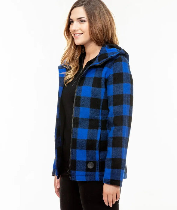 Close-up of Seattle Wool Hoodie Blue/Black zip and cuff details